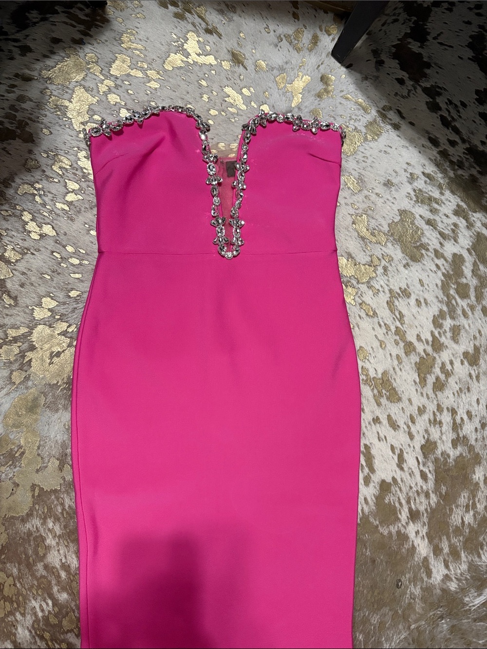 Fashion Nova Hot Pink Strapless Bodycon Dress with Crystal Trim